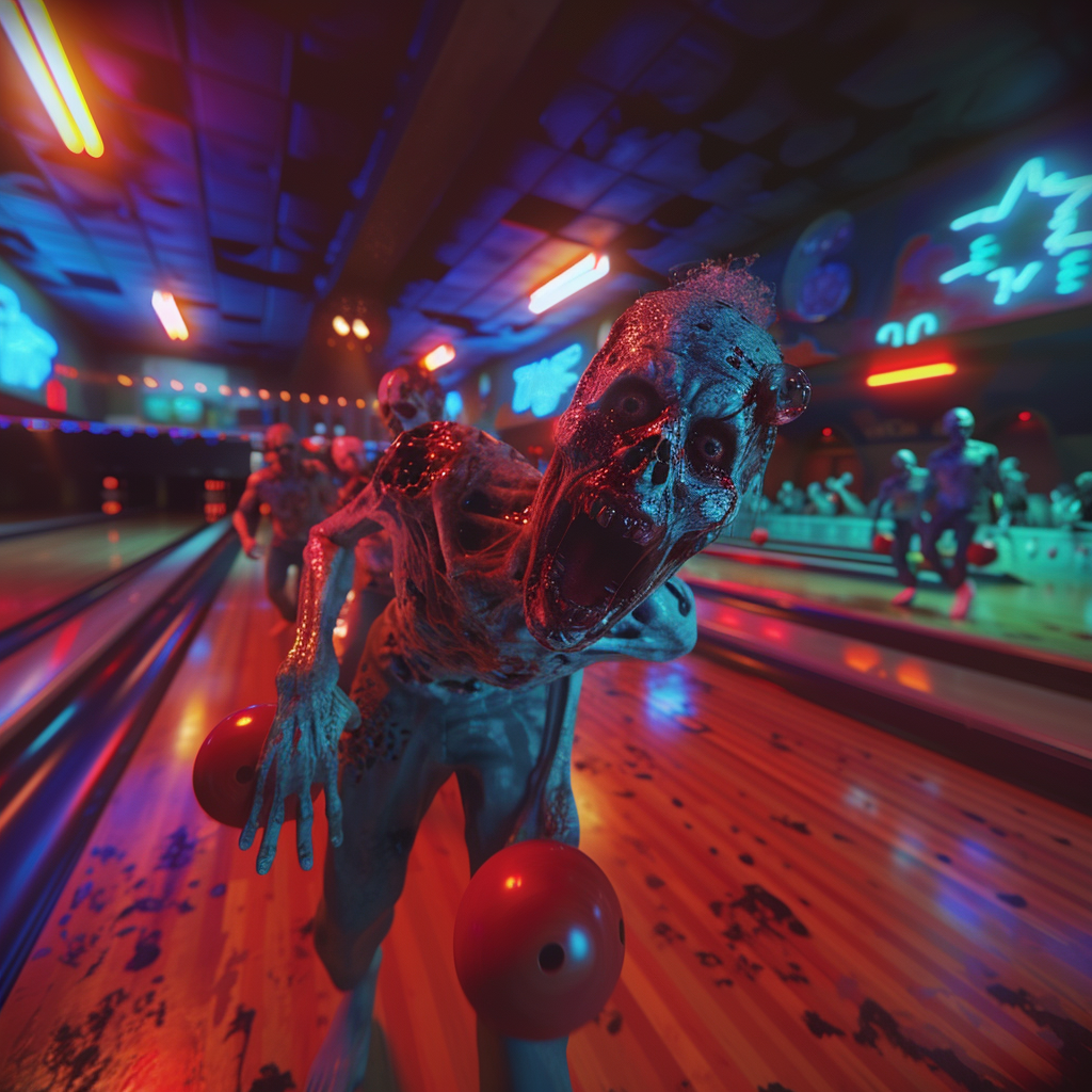 Scary Zombies Bowling Neon Lights