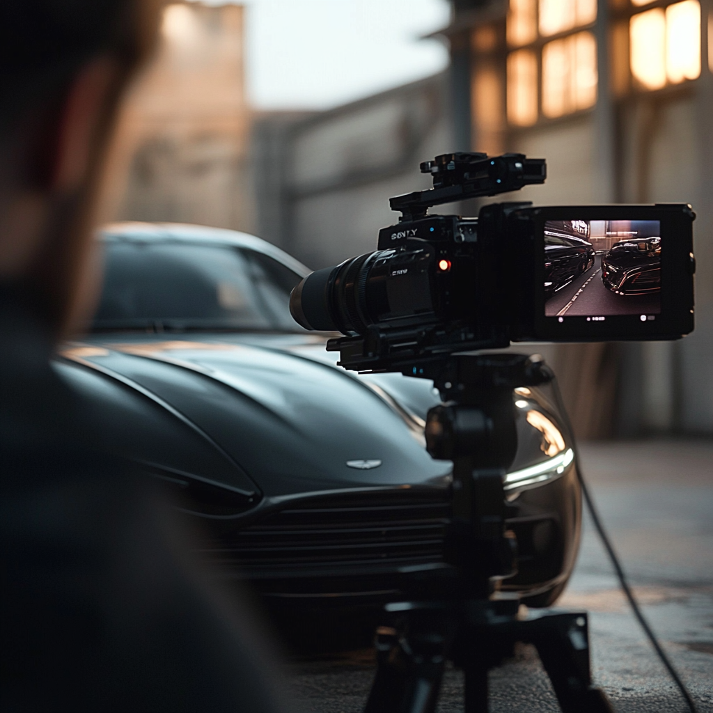 Person filming sleek car