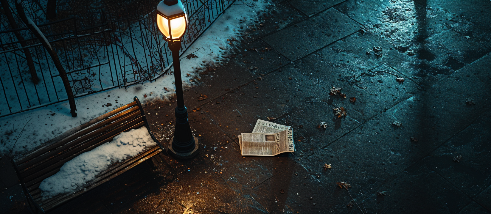 Cinematic shot of newspaper in Central Park