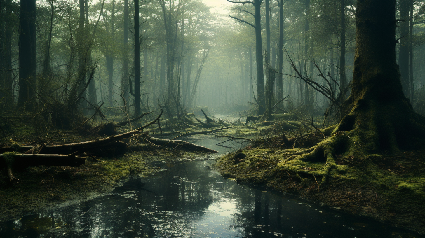 Cinematic swamp forest in 3D