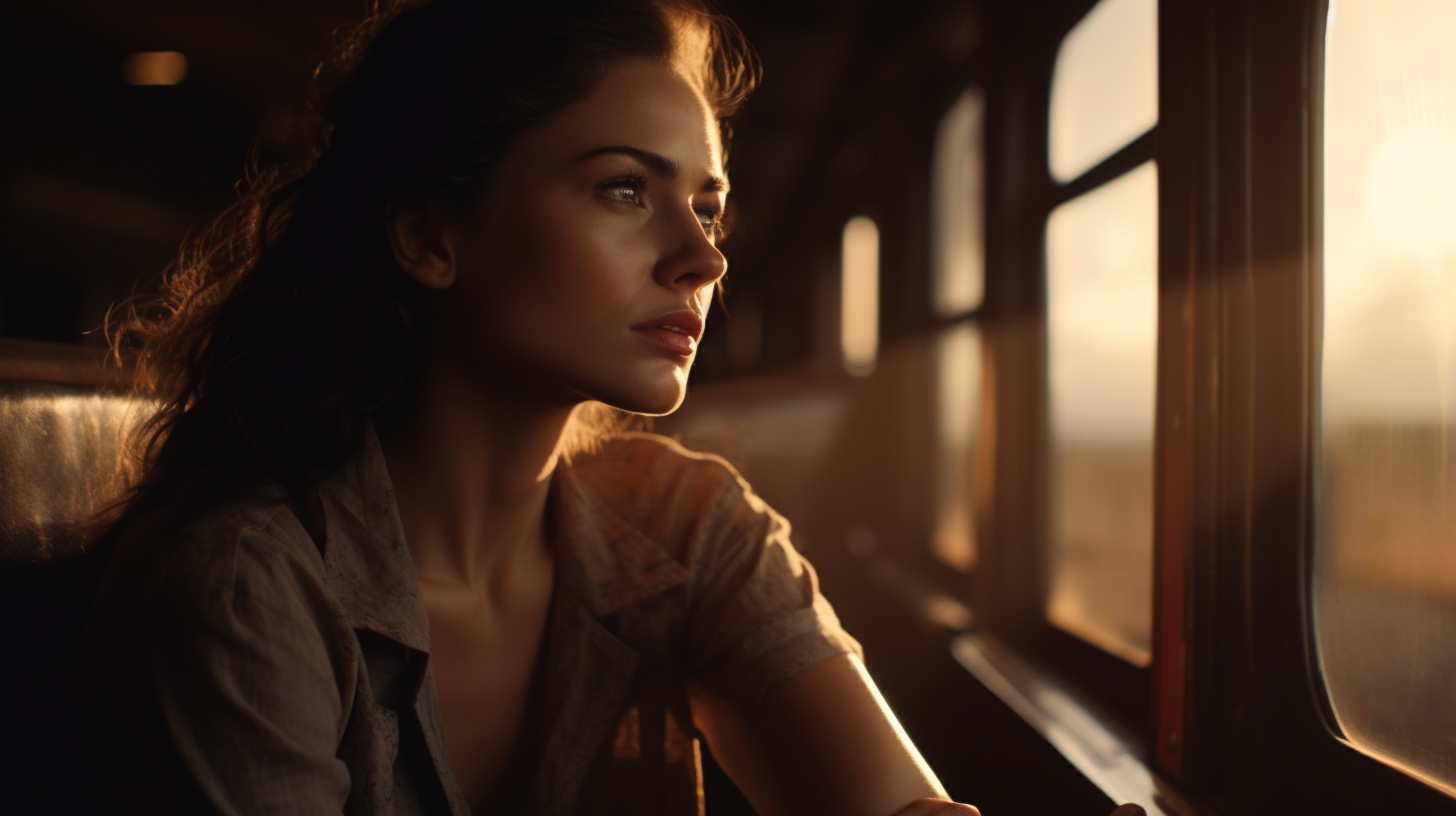 Woman on Train Watching Devastation