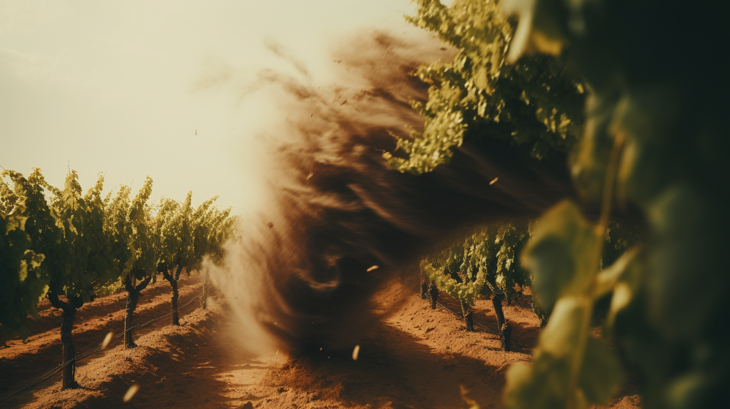 Tornado in Vineyard, Grapes Flying Chaos