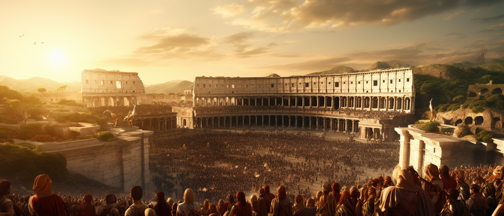 Detailed Shot of Roman Colosseum with Period Clothing