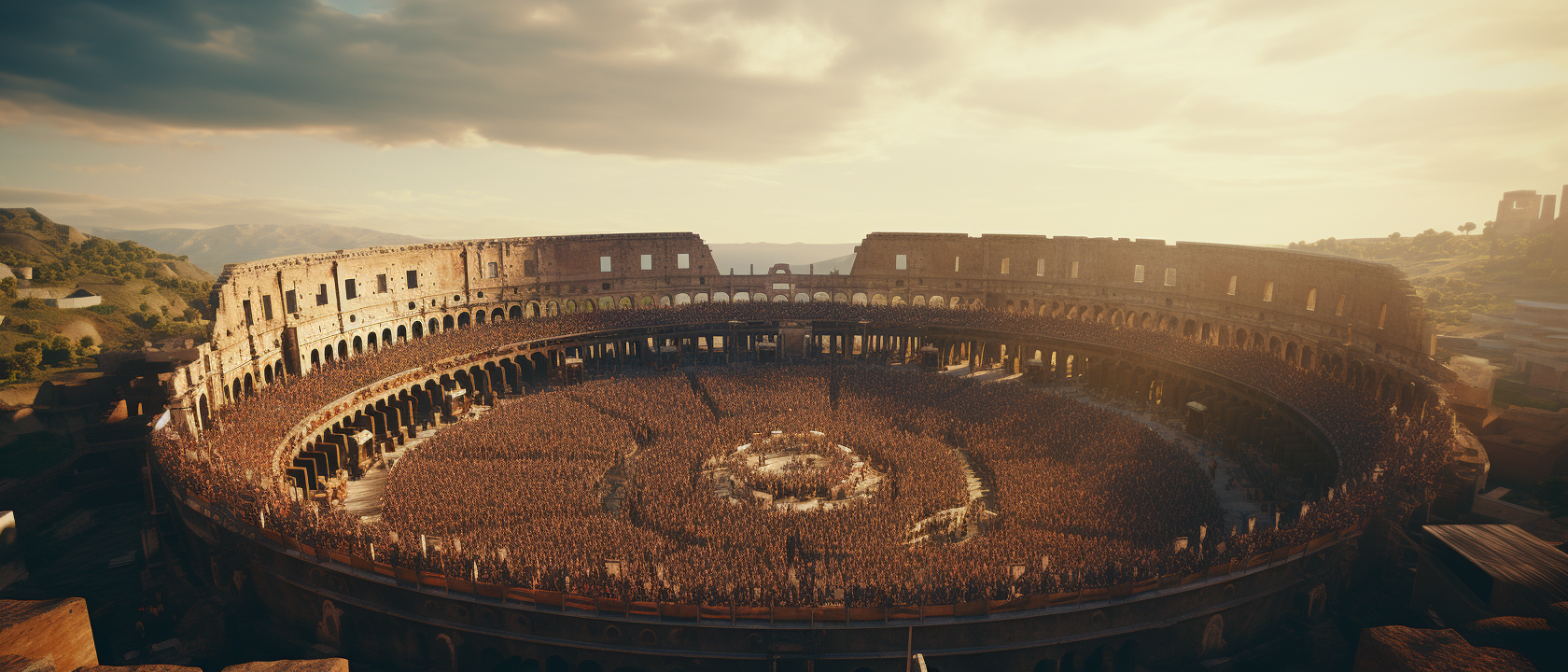 Hyperrealistic Roman Colosseum with Cheering Crowd