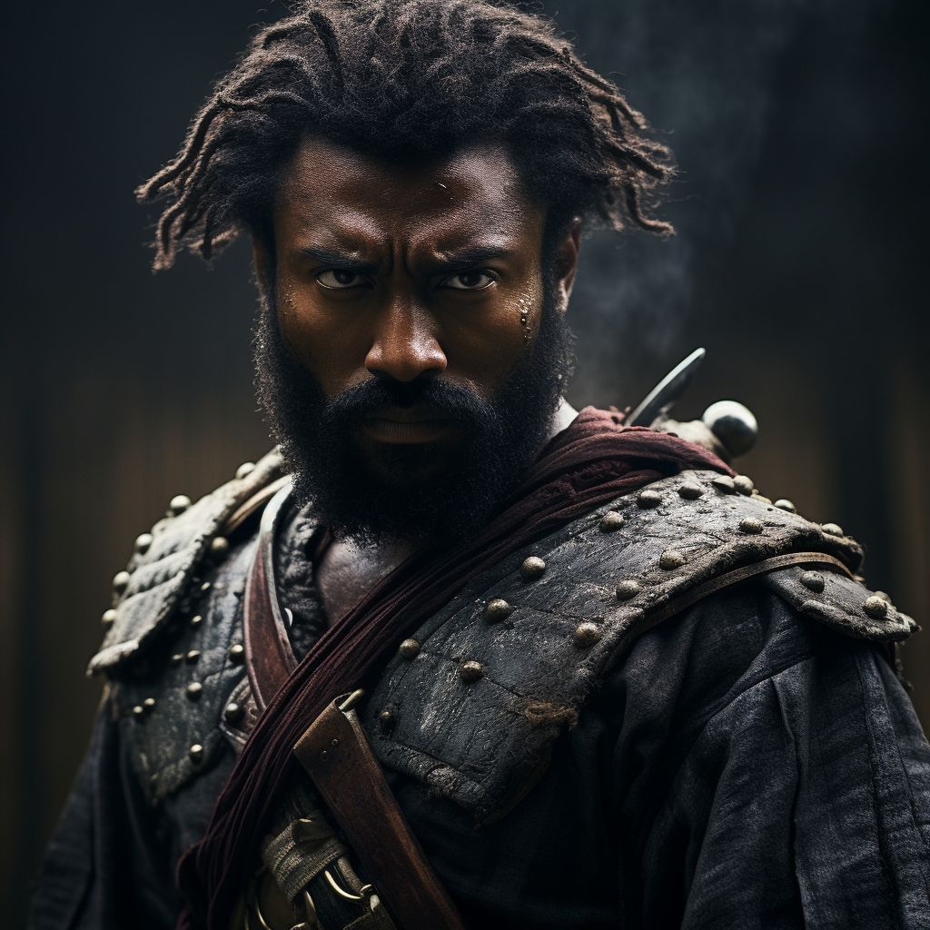 Cinematic Still Afro Beard Muscular Man