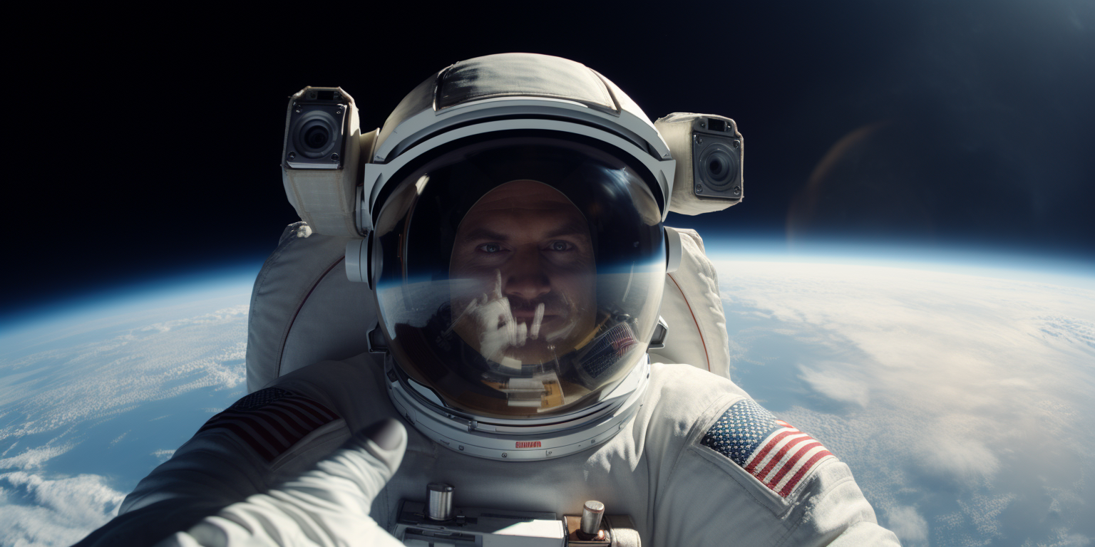 Astronaut enjoying a cup of coffee in a cinematic still