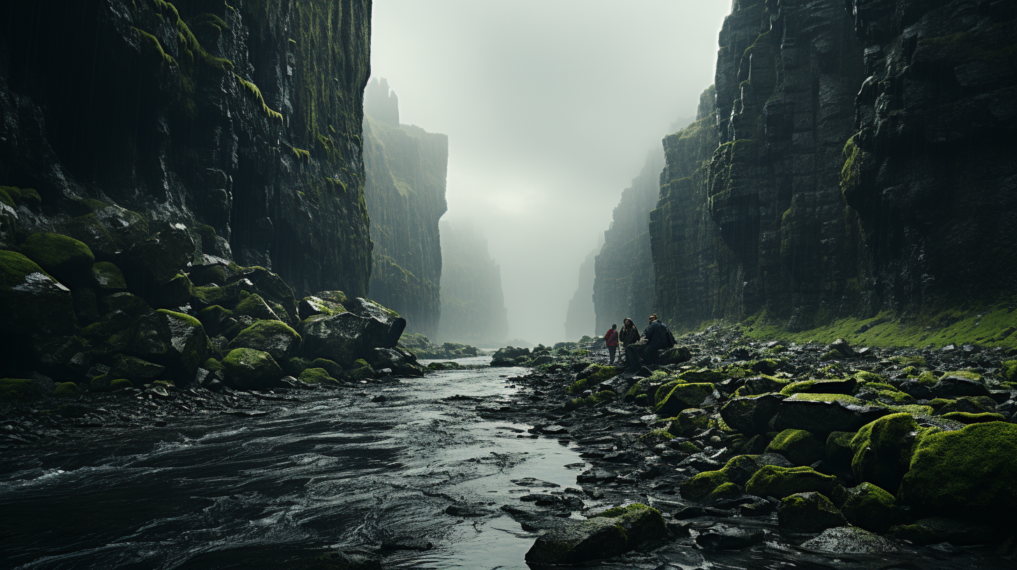 Edge of the World Waterfall Abyss Dark Fantasy