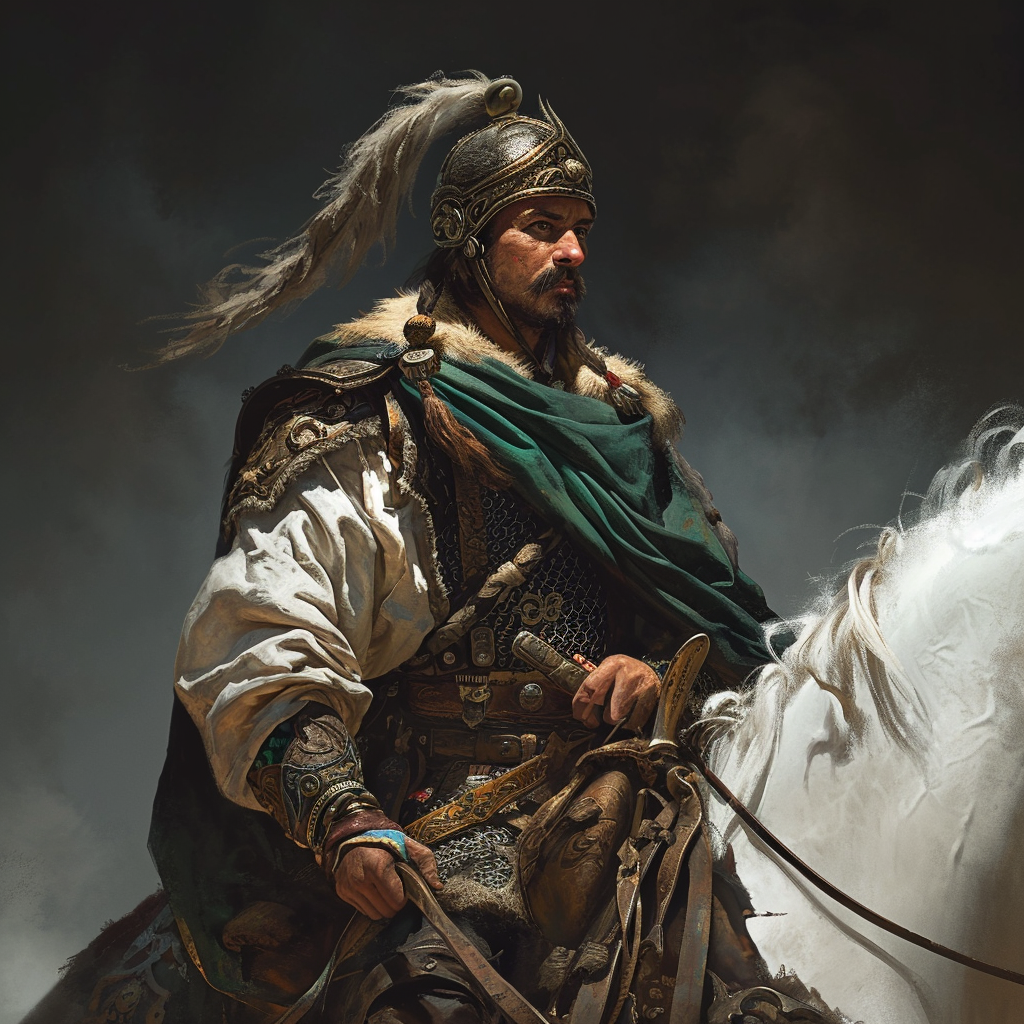 Brave Circassian warrior wielding a sword