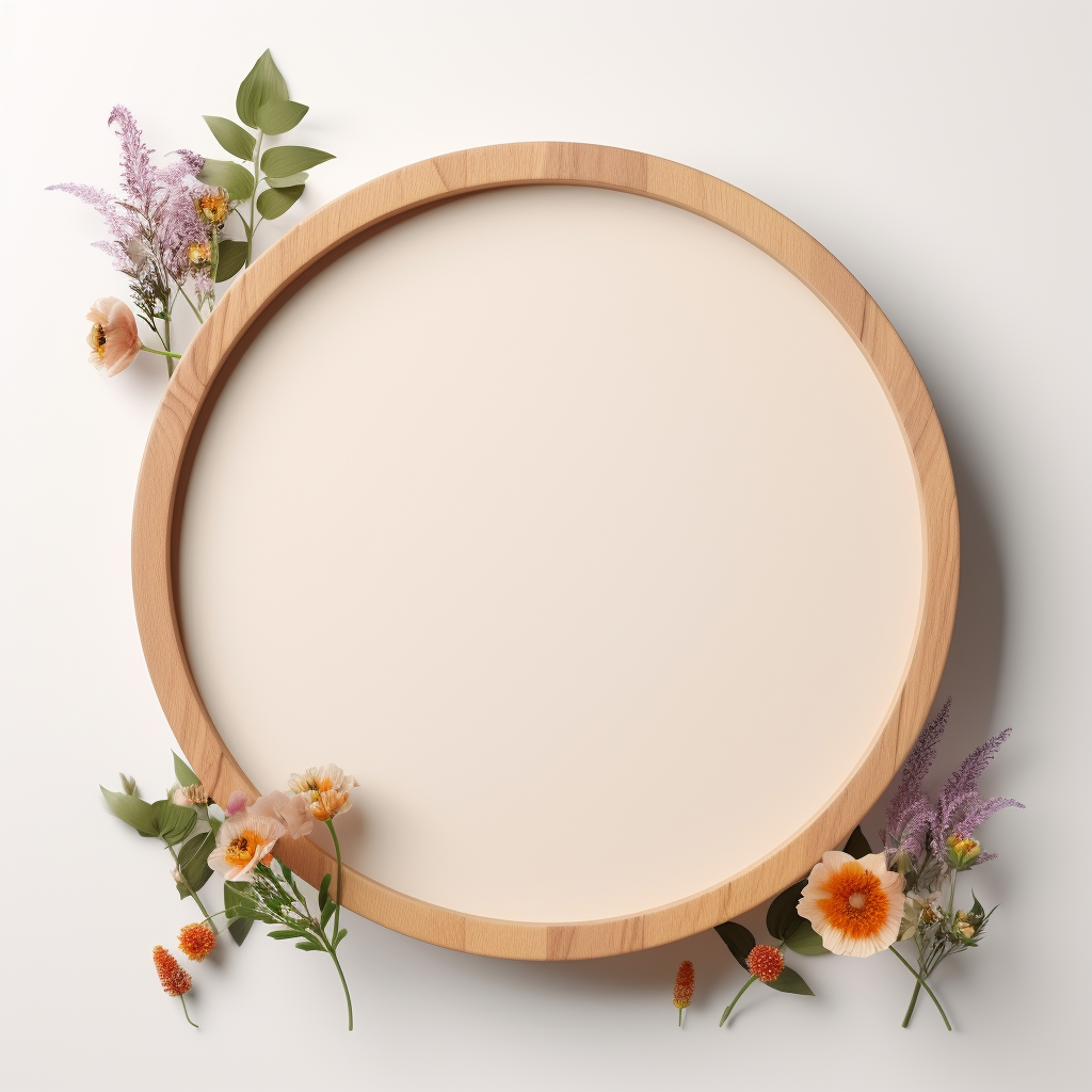 Charming circle wooden tray with flowers