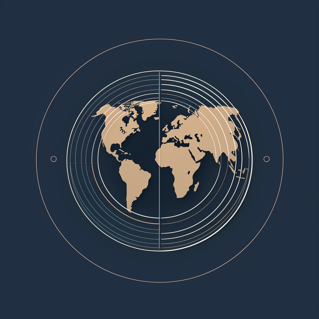 Circle division graphic with globe background