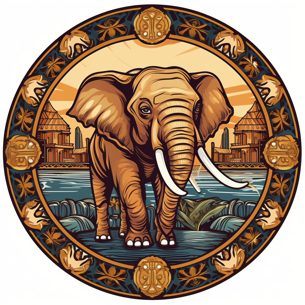 Colorful craft beer logo with an elephant and its mahut