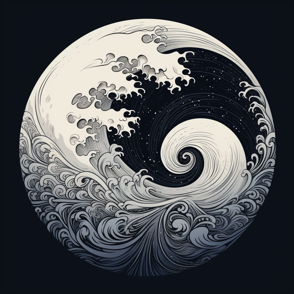 Yin Yang logo with ocean waves