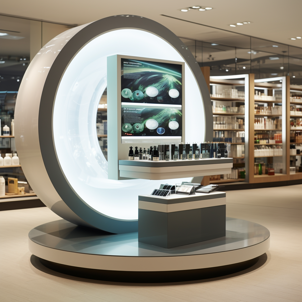 Circular retail store display with digital glass