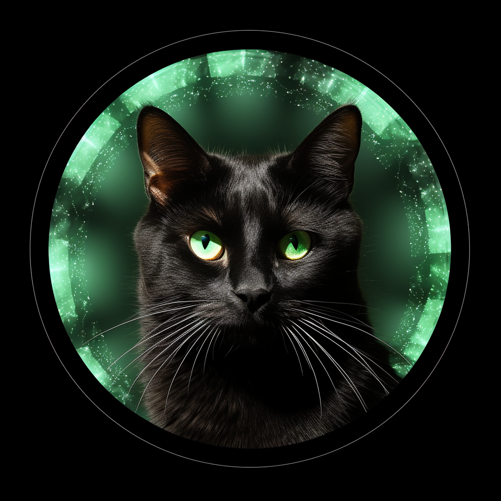 Mysterious black cat with green eyes