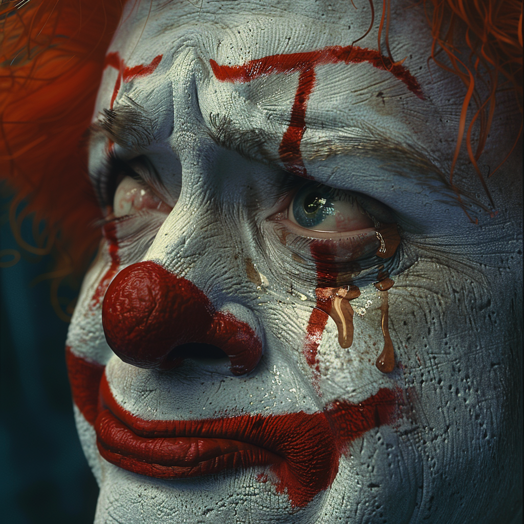 Realistic Circus Clown Crying Close Up