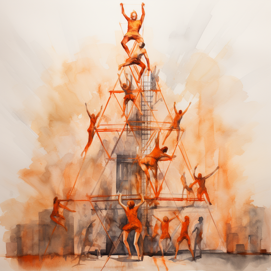 Circus performers forming human pyramids