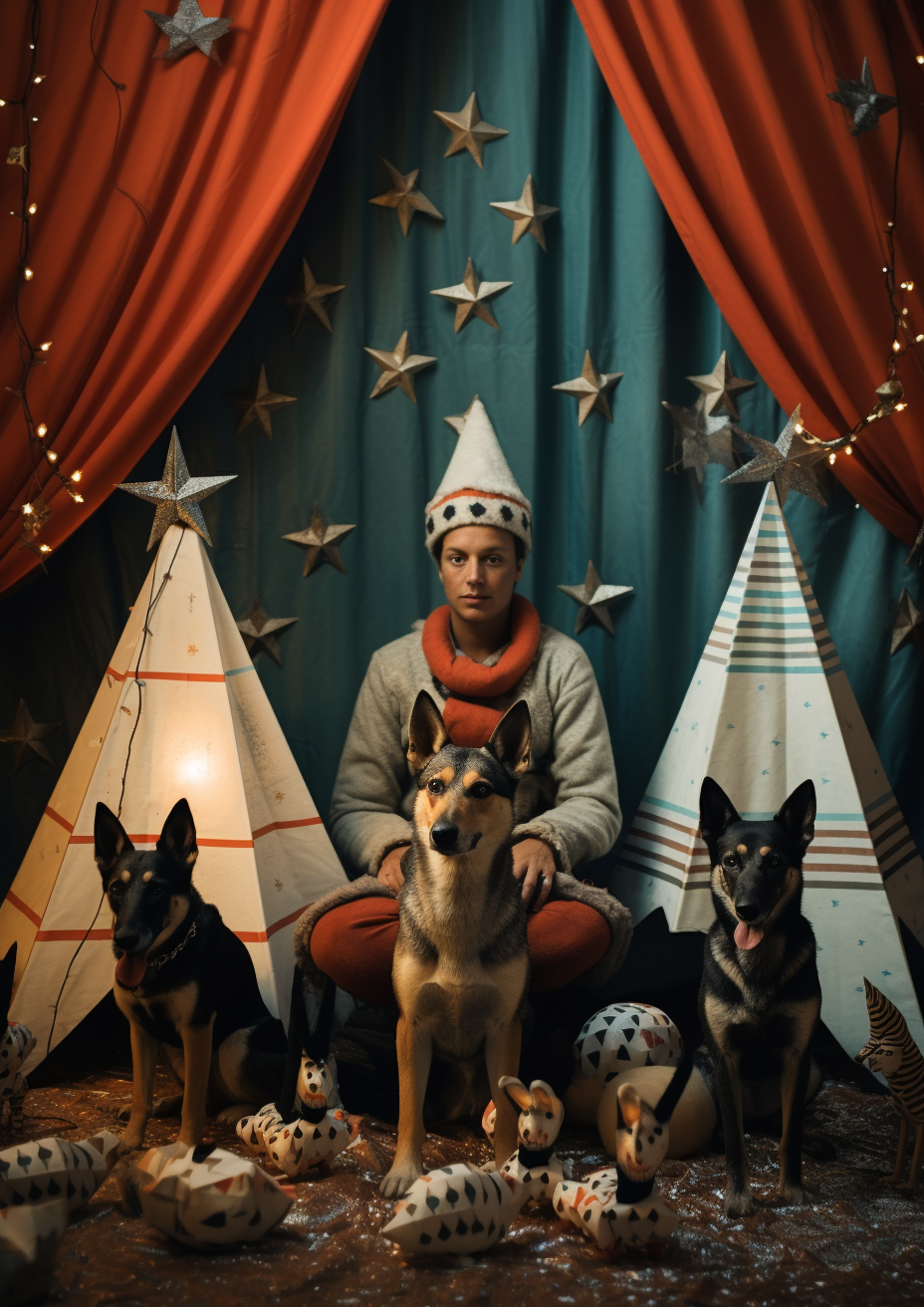 Cirque du Soleil Christmas Scene with German Shepherds