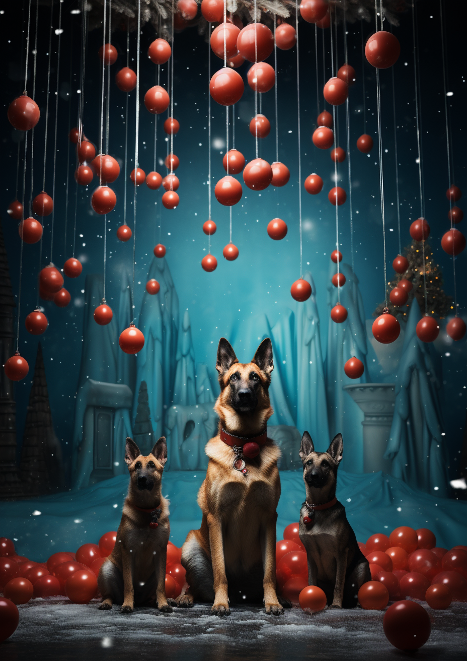 German Shepherds in Cirque du Soleil Christmas Scene