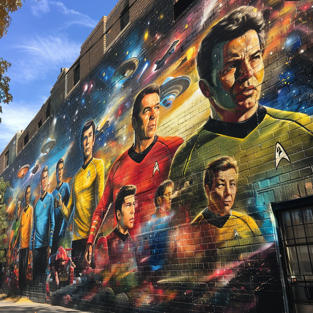 Star Trek mural on brick wall