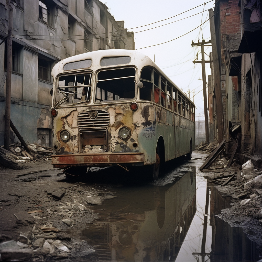 Vintage city bus in ghetto