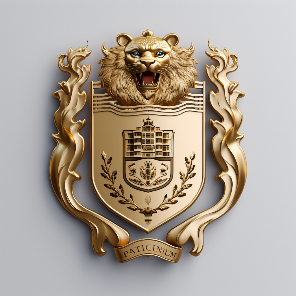 Golden city emblem with royal coat of arms and jaguar