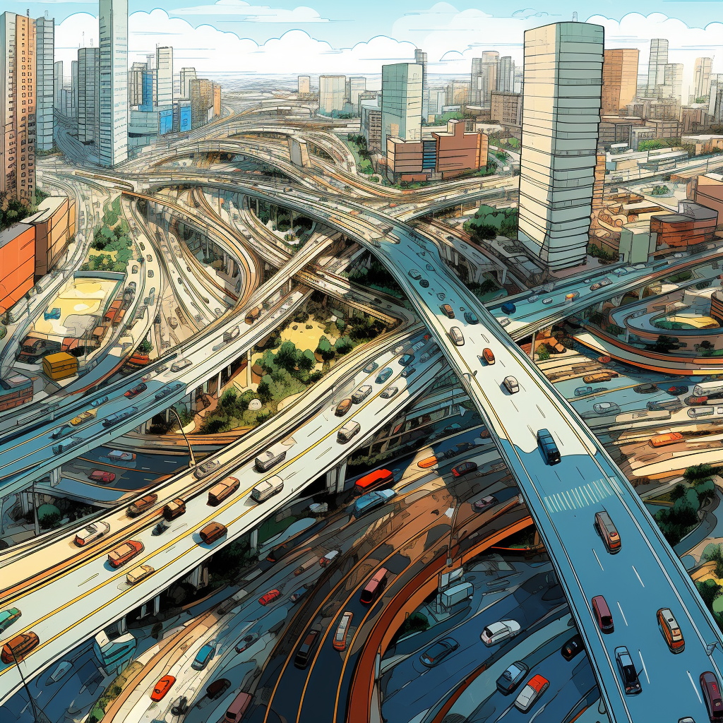 Illustration of city freeway from above