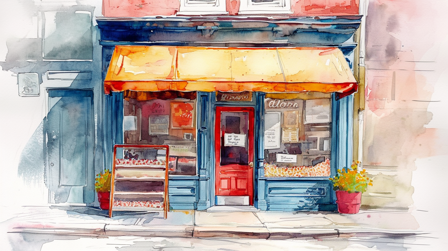 Watercolor Painting Charming Popcorn Fudge Shop