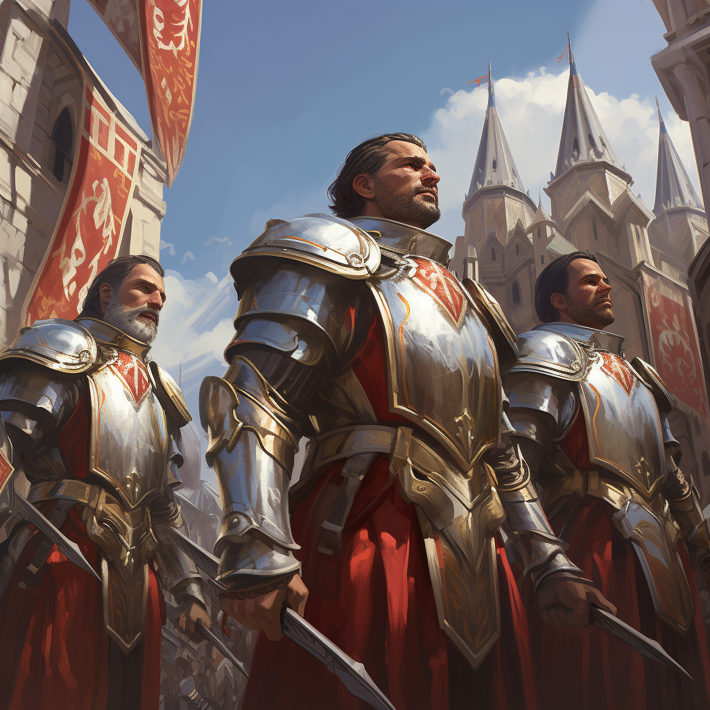 Resolute city guards in red and white armor