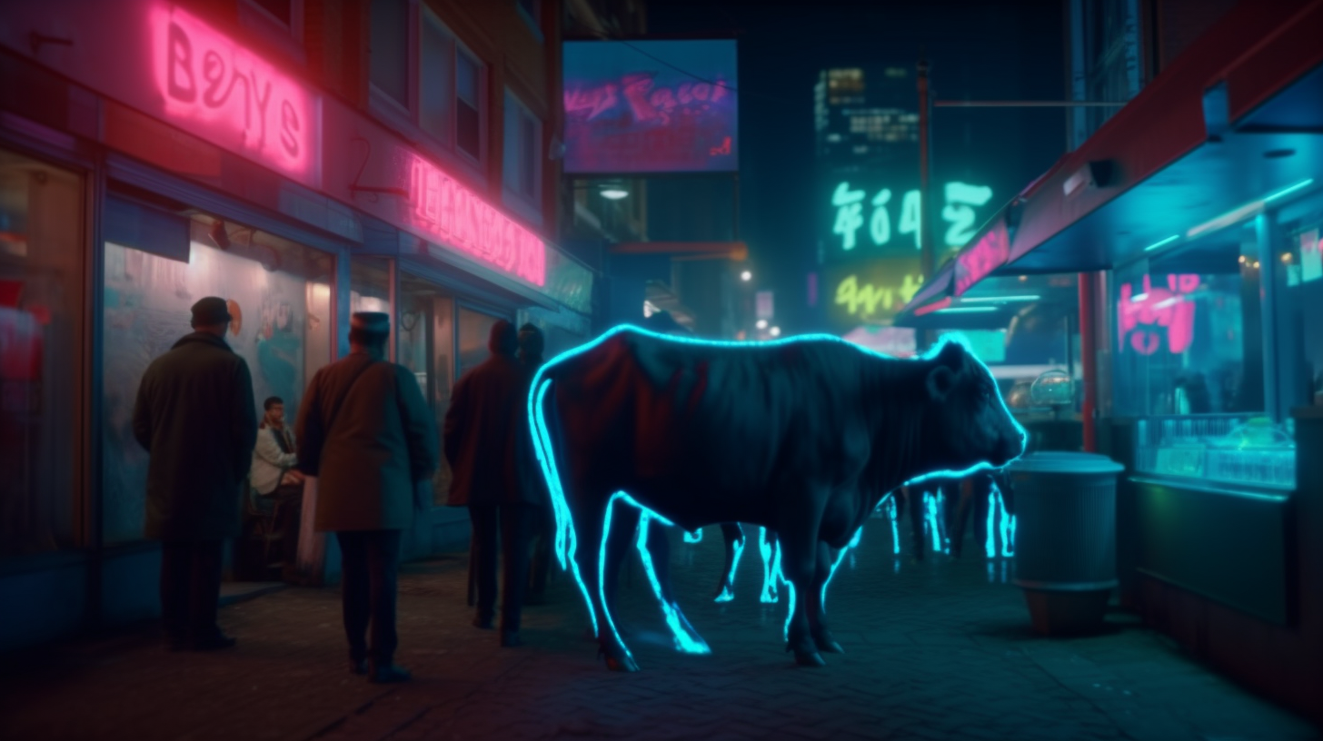 Giant wild cows roaming in the city