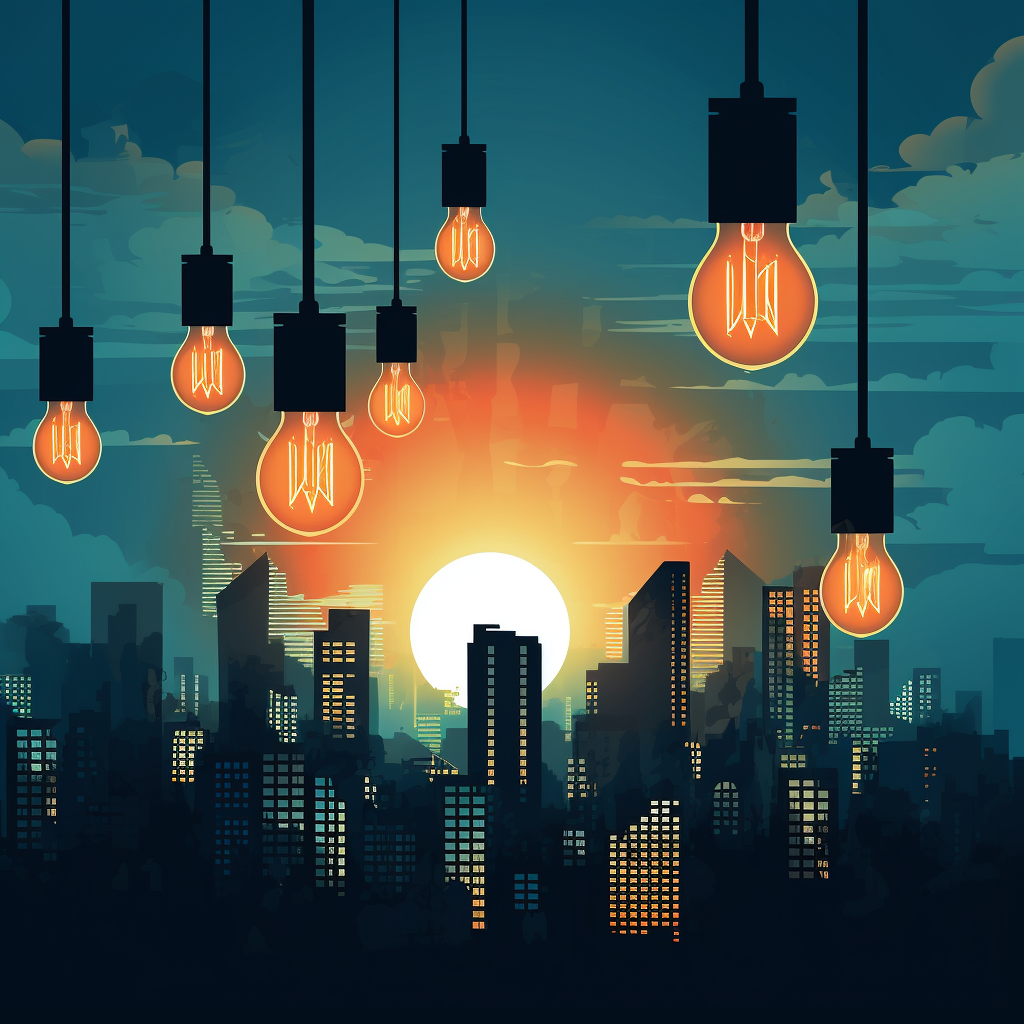 Stunning cityscape with glowing lightbulbs  ?