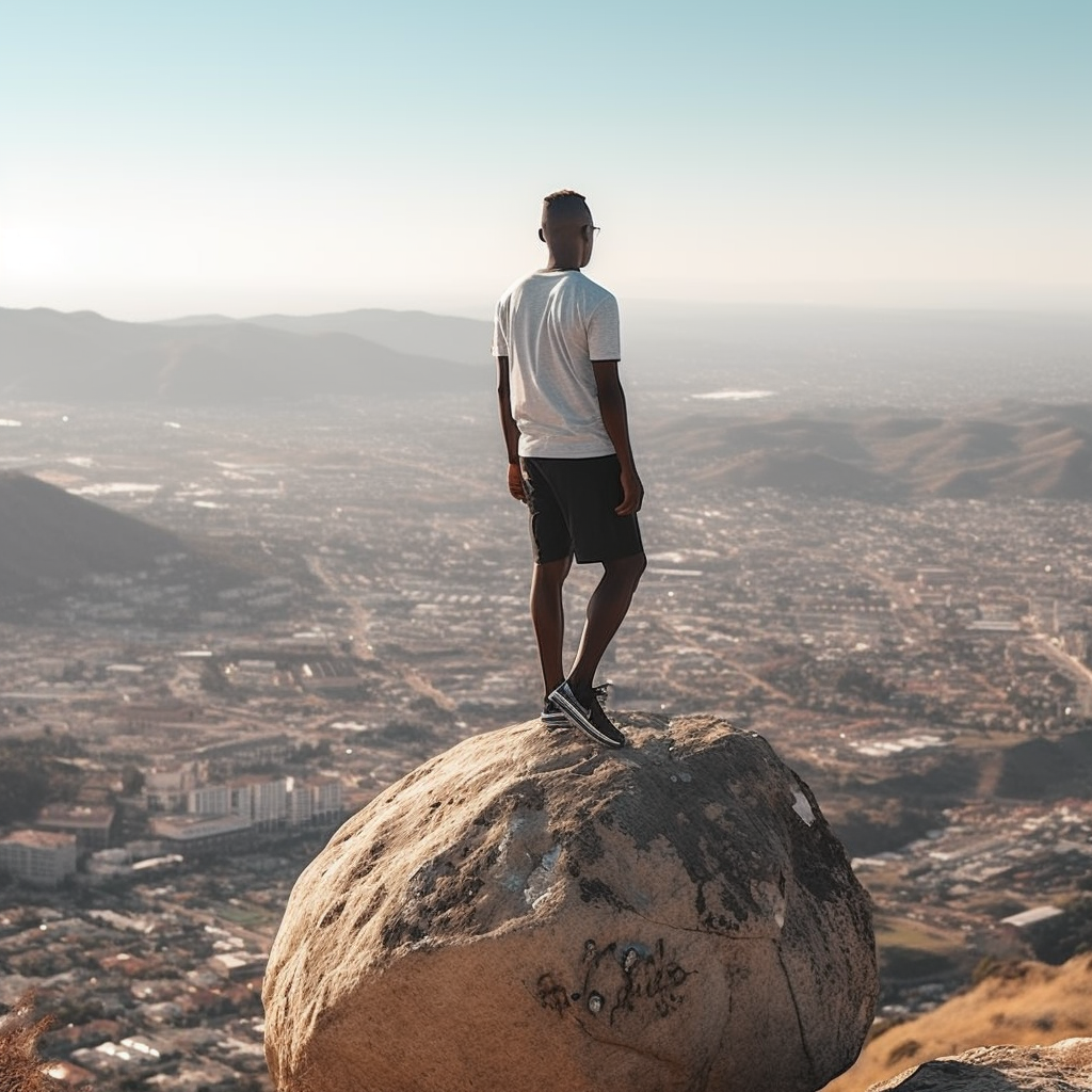 African American on Mountain overlooking City