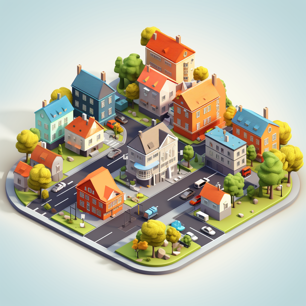 Isometric City Neighbourhood Simple Low Poly Design