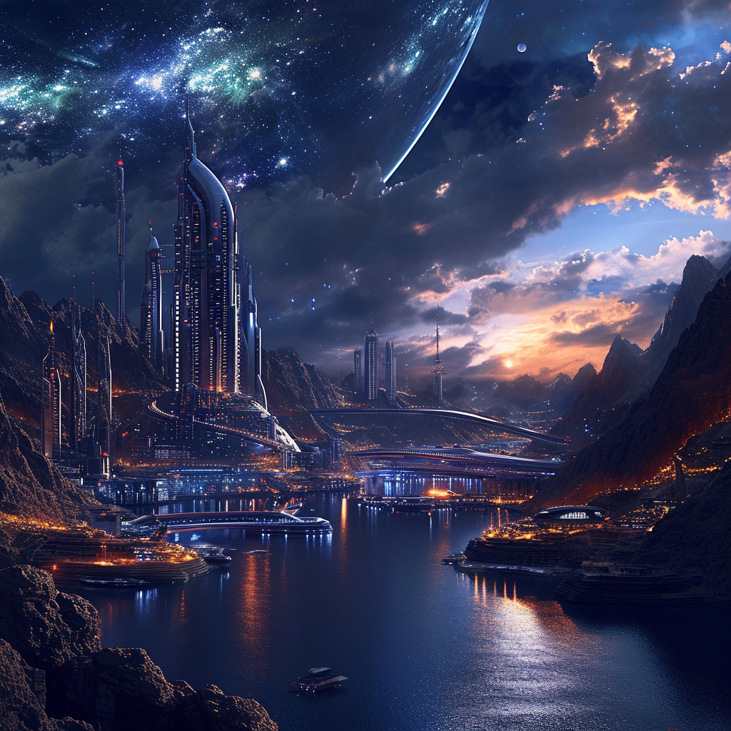 City night faraway planet landscape