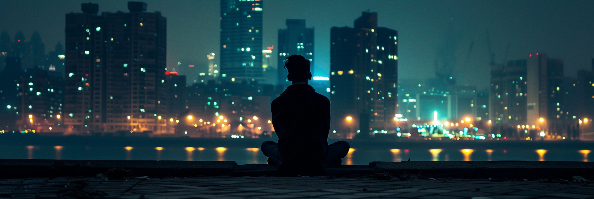 Man sitting alone in city