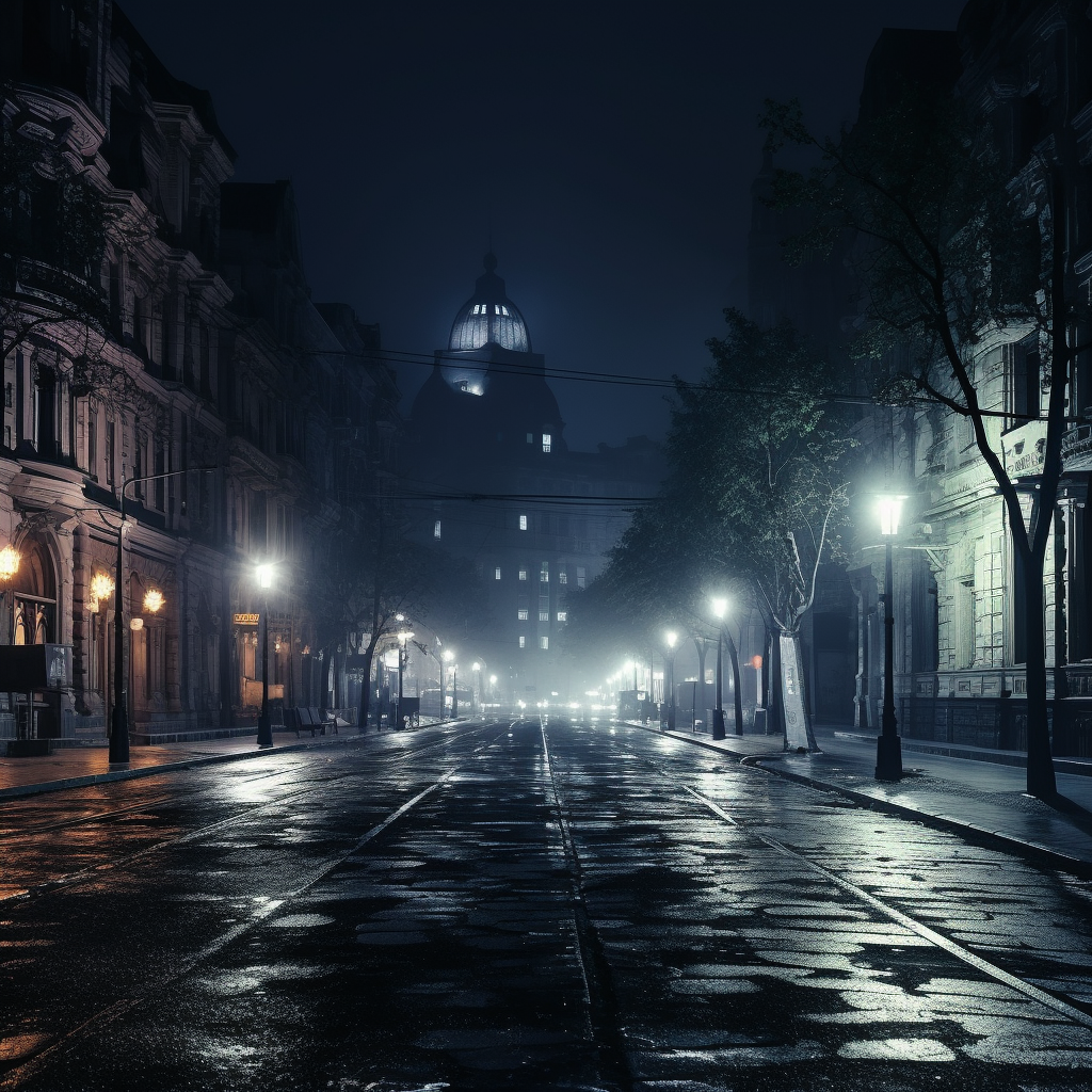 Tense city streets at night