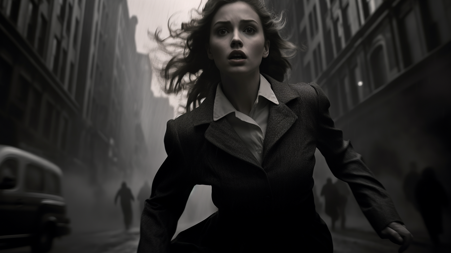 Woman running in fear in the city