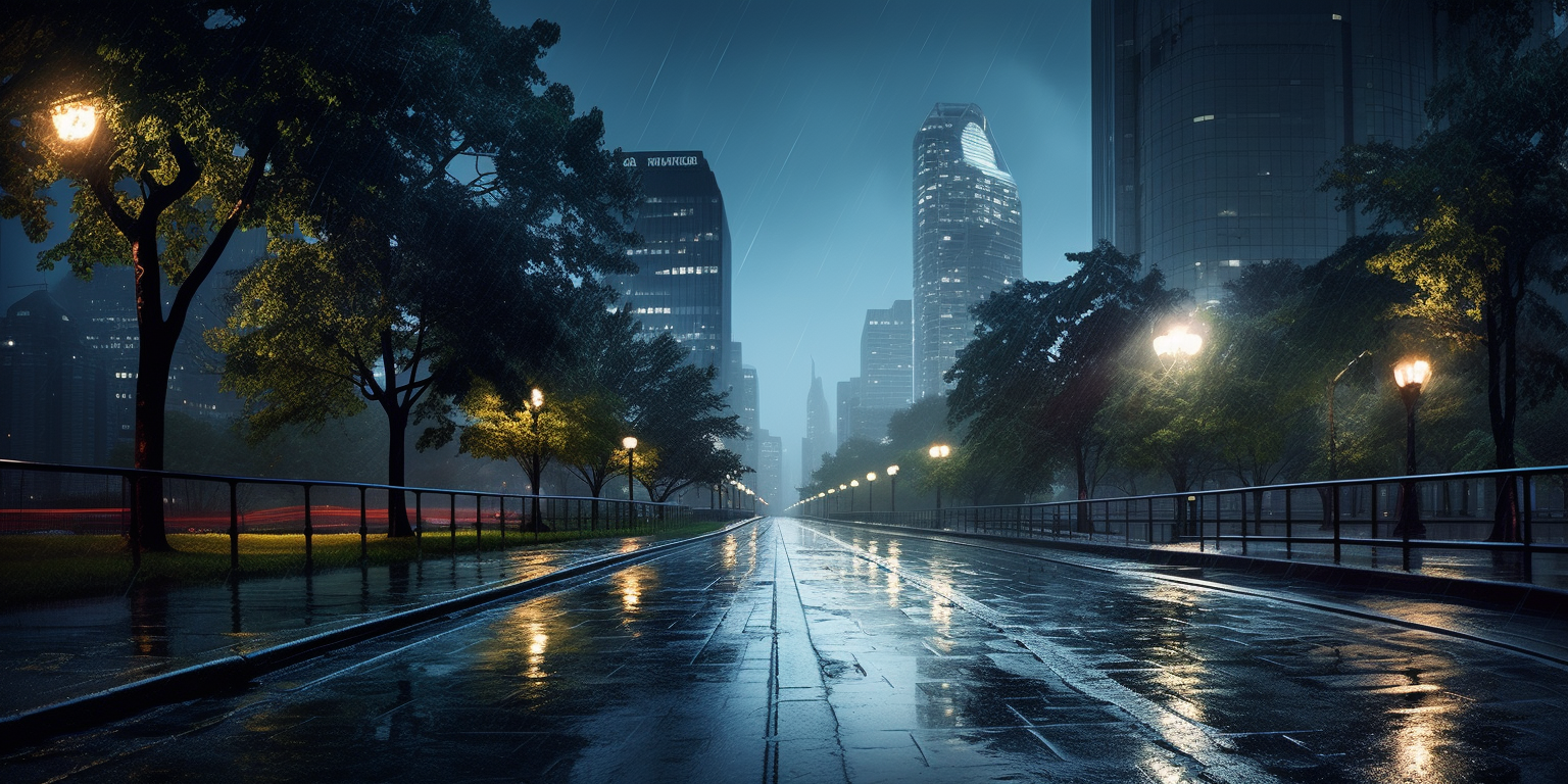 City Running Path in the Rain