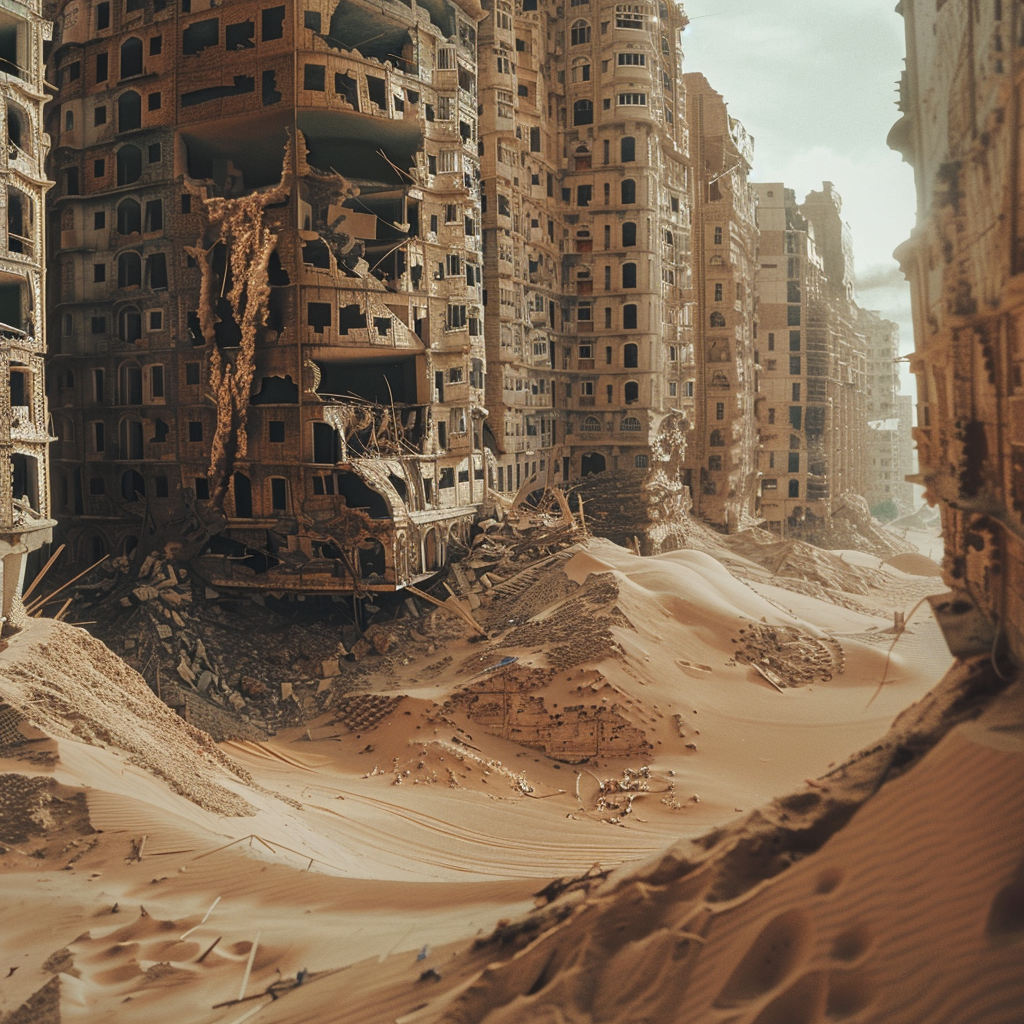 City covered in sand ruins