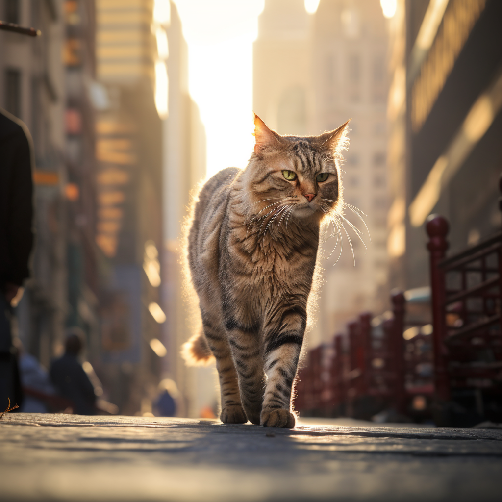 Cat walking across city street