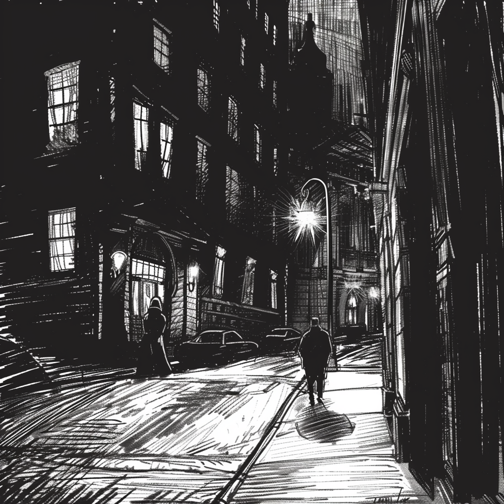 Shadowy figures in night city streets