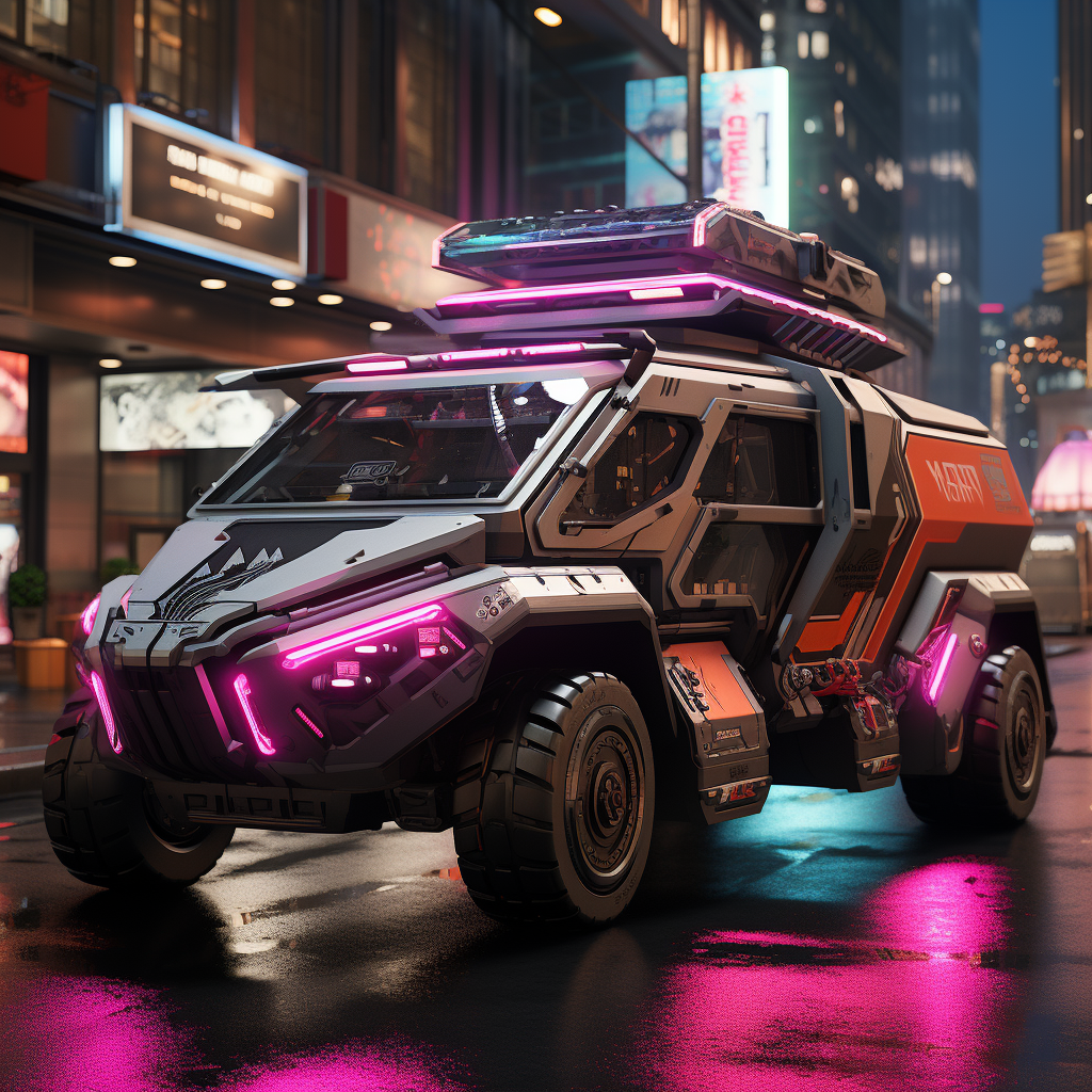 Futuristic urban cybertruck in the city