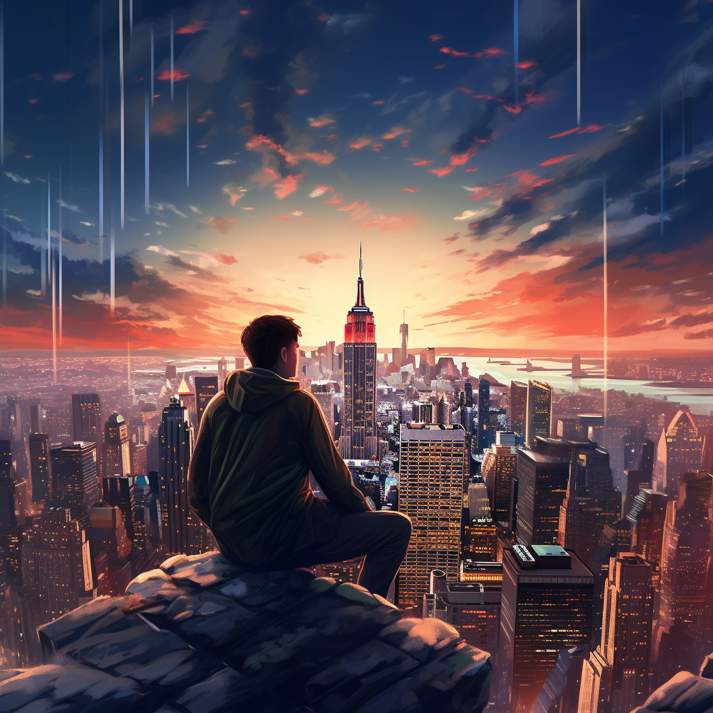 Man enjoying sunset view from Empire State Building