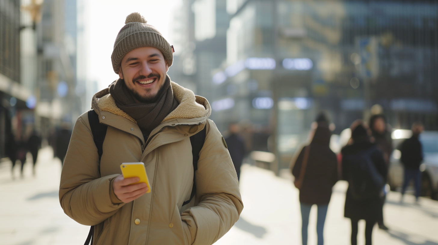 Emoji Walking City Smiling Mobile Phone