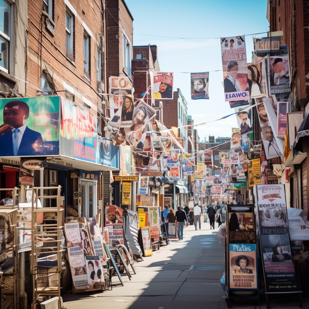 Vibrant city street with campaign posters