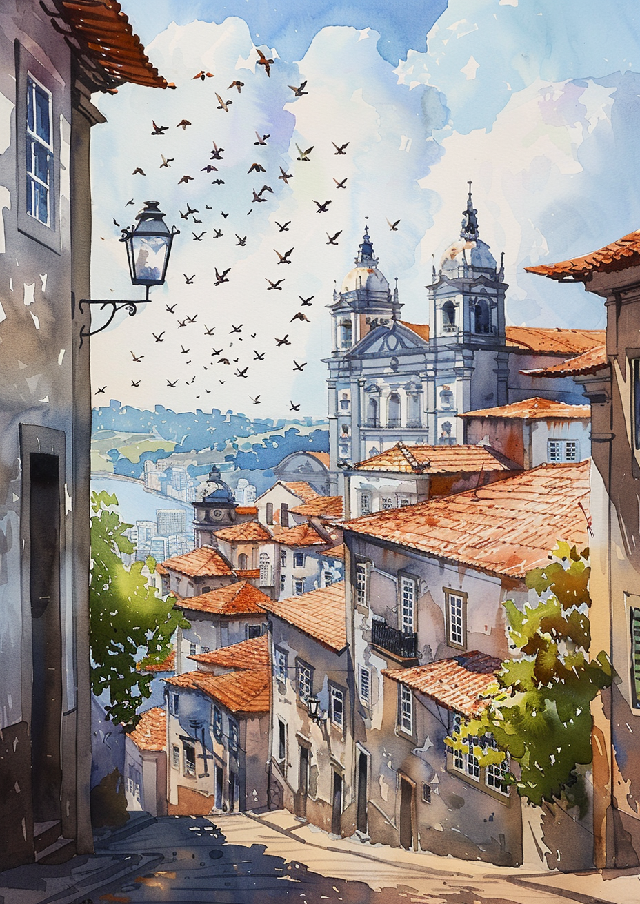 City Vitoria Watercolour Painting