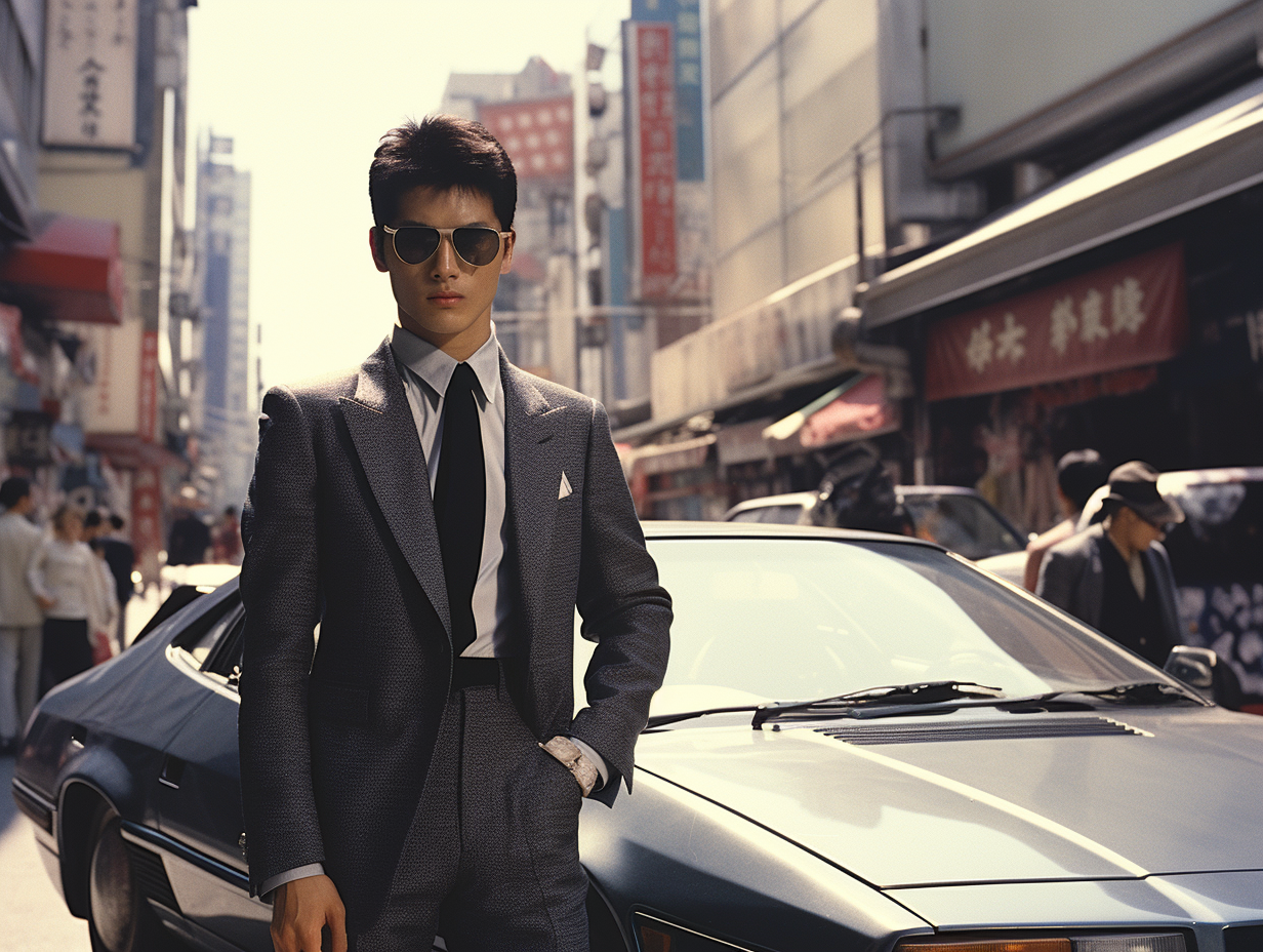 Man in suit with cityscape background