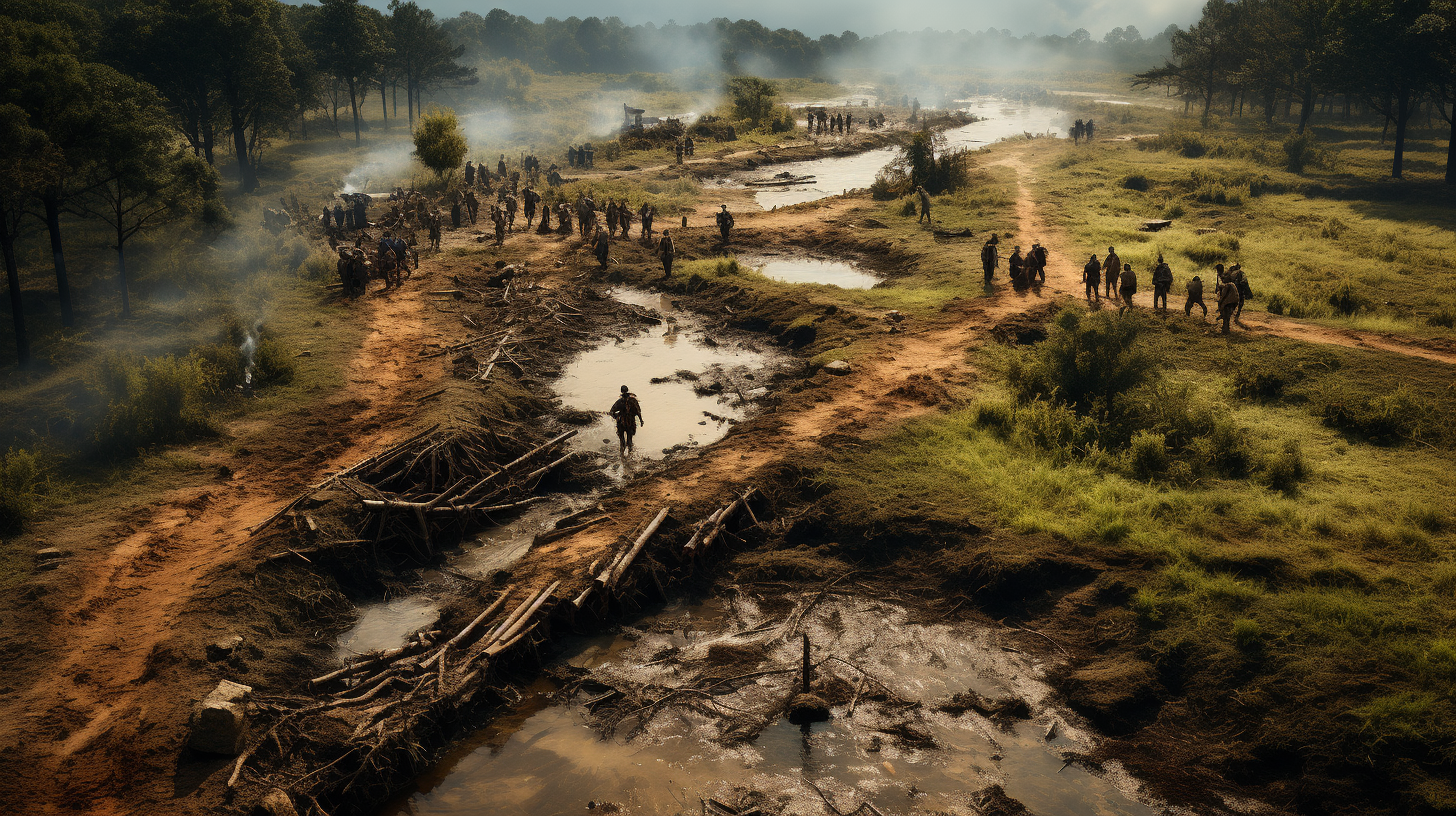 Cinematic photography of Civil War battlefield