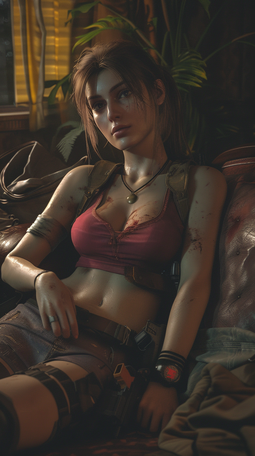 Claire Redfield relaxing in safe room