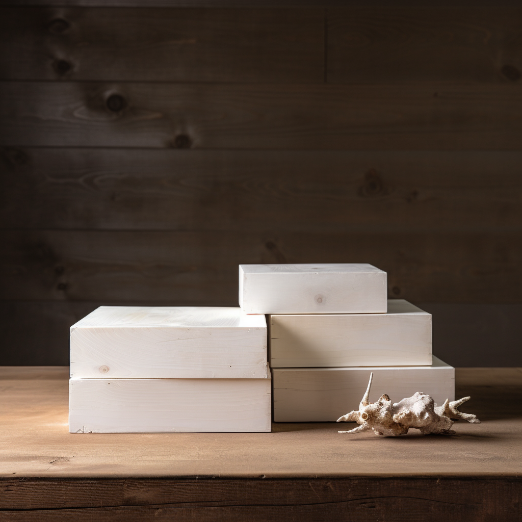 Clamshell White Boxes on Wood Table Stacked