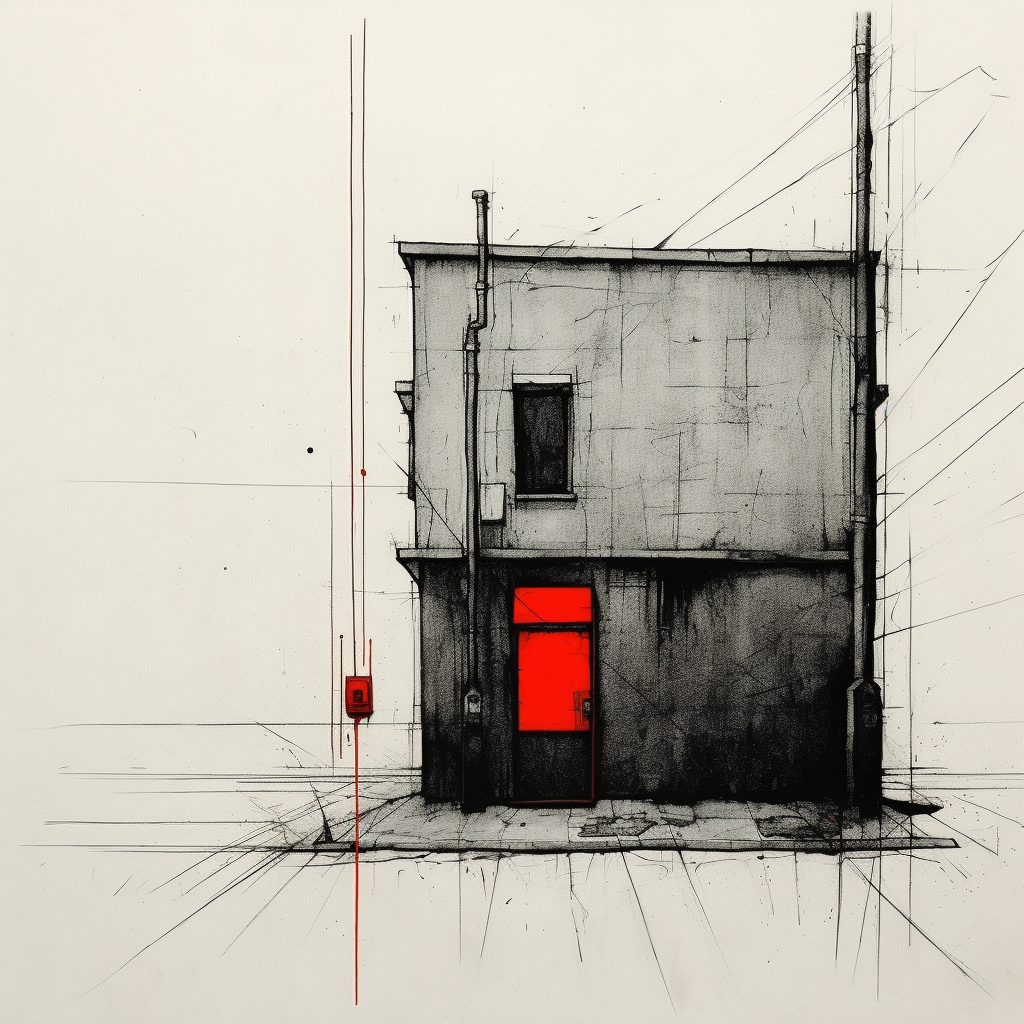 Clandestine line art lost places minimal hint red